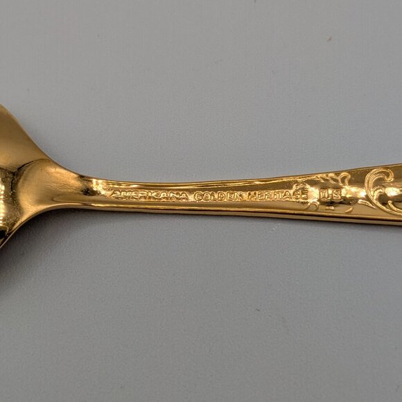 Americana Golden Heritage Flatware Golden Scroll 8 Teaspoons 6" Vintage - Picture 7 of 9